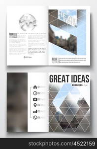 Set of business templates for brochure, magazine, flyer, booklet or annual report. Polygonal background, blurred image, urban landscape, modern stylish triangular vector texture.