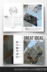 Set of business templates for brochure, magazine, flyer, booklet or annual report. Polygonal background, blurred image, urban landscape, cityscape, modern triangular texture.