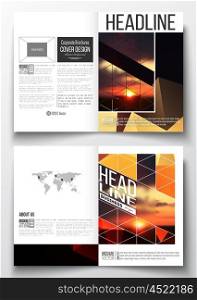 Set of business templates for brochure, magazine, flyer, booklet or annual report. Colorful polygonal backdrop, blurred natural background, amazing summer sunset view, modern triangle vector texture