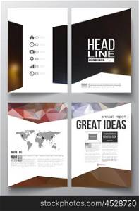 Set of business templates for brochure, magazine, flyer, booklet or annual report. Dark polygonal background, blurred image, modern triangular texture.
