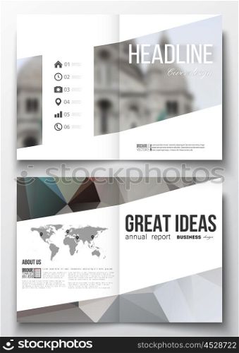 Set of business templates for brochure, magazine, flyer, booklet or annual report. Polygonal background, blurred image, view of cathedral Sakre-Ker, Paris cityscape, modern triangular vector texture.