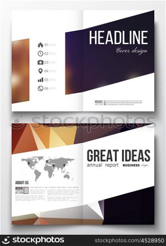 Set of business templates for brochure, magazine, flyer, booklet or annual report. Colorful polygonal background, blurred image, night city landscape, festive cityscape, triangular vector texture.