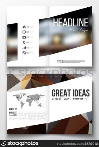Set of business templates for brochure, magazine, flyer, booklet or annual report. Colorful polygonal background, blurred image, night city landscape, modern triangular vector texture.