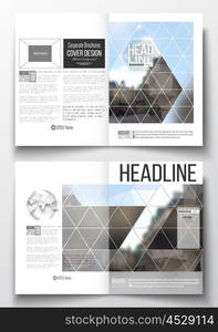 Set of business templates for brochure, magazine, flyer, booklet or annual report. Polygonal background, blurred image, urban landscape, modern stylish triangular vector texture.