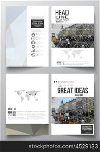 Set of business templates for brochure, magazine, flyer, booklet or annual report. Polygonal background, blurred image, urban landscape, cityscape, modern triangular texture.