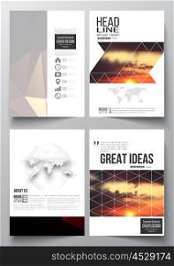 Set of business templates for brochure, magazine, flyer, booklet or annual report. Colorful polygonal backdrop, blurred natural background, amazing summer sunset view, modern triangle vector texture