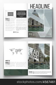 Set of business templates for brochure, magazine, flyer, booklet or annual report. Polygonal background, blurred image, urban landscape, modern stylish triangular vector texture.