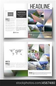 Set of business templates for brochure, magazine, flyer, booklet or annual report. Abstract colorful polygonal background, natural landscapes, geometric, triangular style vector illustration.