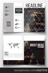 Set of business templates for brochure, magazine, flyer, booklet or annual report. Dark polygonal background, blurred image, night city landscape, Paris cityscape, modern triangular vector texture.