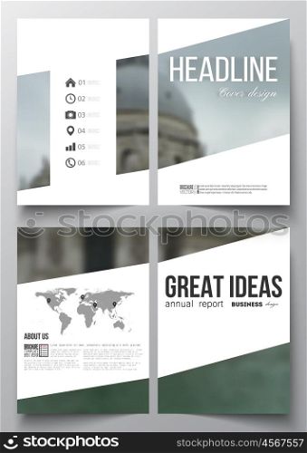 Set of business templates for brochure, magazine, flyer, booklet or annual report. Blurred image, urban landscape, modern stylish triangular vector texture.