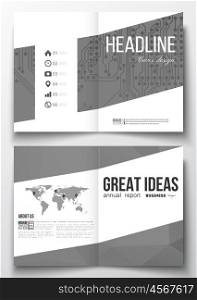 Set of business templates for brochure, magazine, flyer, booklet or annual report. Microchip background, electrical circuits, polygonal texture, scientific or digital design template