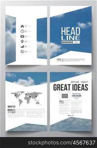 Set of business templates for brochure, magazine, flyer, booklet or annual report. Beautiful blue sky, abstract background with white clouds, leaflet cover, business layout, vector.