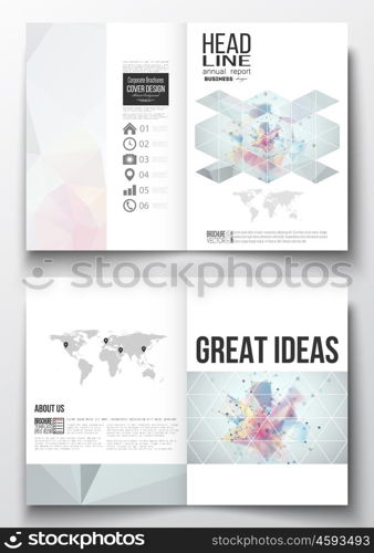 Set of business templates for brochure, magazine, flyer, booklet or annual report. Molecular construction with connected lines and dots, scientific pattern on abstract colorful polygonal background