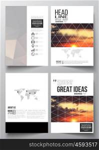 Set of business templates for brochure, magazine, flyer, booklet or annual report. Colorful polygonal backdrop, blurred natural background, amazing summer sunset view, modern triangle vector texture.