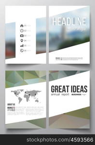 Set of business templates for brochure, magazine, flyer, booklet or annual report. Polygonal background, blurred image, park landscape, modern stylish vector texture.