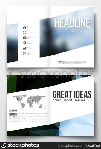 Set of business templates for brochure, magazine, flyer, booklet or annual report. Colorful polygonal backdrop, blurred natural background, modern stylish triangle vector texture.