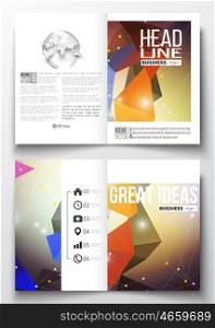 Set of business templates for brochure, magazine, flyer, booklet or annual report. Molecular construction with connected lines and dots, scientific pattern on abstract colorful polygonal background, modern stylish triangle vector texture.