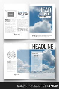 Set of business templates for brochure, magazine, flyer, booklet or annual report. Beautiful blue sky, abstract background with white clouds, leaflet cover, business layout, vector.