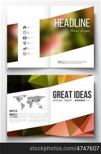 Set of business templates for brochure, magazine, flyer, booklet or annual report. Colorful polygonal background, blurred image, modern triangular texture.