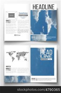 Set of business templates for brochure, magazine, flyer, booklet or annual report. Beautiful blue sky, abstract background with white clouds, leaflet cover, business layout, vector.