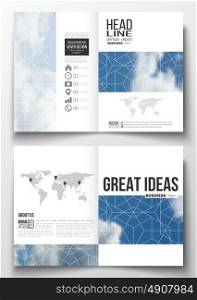 Set of business templates for brochure, magazine, flyer, booklet or annual report. Beautiful blue sky, abstract geometric background with white clouds, leaflet cover, layout, vector illustration.. Set of business templates for brochure, magazine, flyer, booklet or annual report. Beautiful blue sky, abstract geometric background with white clouds, leaflet cover, business layout, vector.