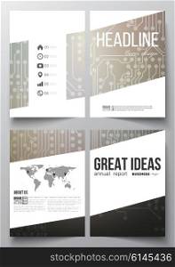 Set of business templates for brochure, magazine, flyer, booklet or annual report. Microchip background, electrical circuits, science design vector template.