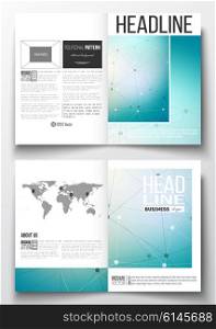 Set of business templates for brochure, magazine, flyer, booklet or annual report. Molecular construction with connected lines and dots, scientific or digital design pattern on gray background.