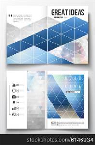 Set of business templates for brochure, magazine, flyer, booklet or annual report. Abstract colorful polygonal background with blurred image on it, modern stylish triangle vector texture.