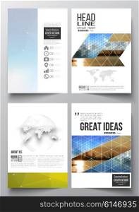 Set of business templates for brochure, magazine, flyer, booklet or annual report. Abstract colorful polygonal background with blurred image on it, modern stylish triangular and hexagonal vector texture.