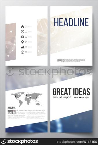 Set of business templates for brochure, magazine, flyer, booklet or annual report. DNA molecule structure on a blue background. Science vector background.