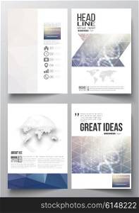 Set of business templates for brochure, magazine, flyer, booklet or annual report. DNA molecule structure on a blue background. Science vector background.