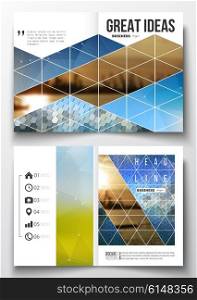 Set of business templates for brochure, magazine, flyer, booklet or annual report. Abstract colorful polygonal background with blurred image on it, modern stylish triangular and hexagonal vector texture.