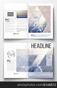 Set of business templates for brochure, magazine, flyer, booklet or annual report. DNA molecule structure on a blue background. Science vector background.