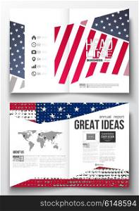 Set of business templates for brochure, magazine, flyer, booklet or annual report. Memorial Day background with abstract american flag, vector illustration.