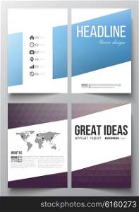 Set of business templates for brochure, magazine, flyer, booklet or annual report. Abstract colorful polygonal background with blurred image on it, modern stylish triangle vector texture.
