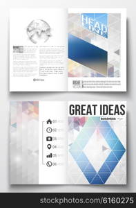 Set of business templates for brochure, magazine, flyer, booklet or annual report. Abstract colorful polygonal background with blurred image on it, modern stylish triangle vector texture.