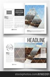 Set of business templates for brochure, magazine, flyer, booklet or annual report. Abstract colorful polygonal backdrop, blurred background, mountain landscape, modern stylish triangle vector texture.