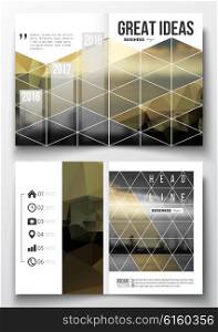Set of business templates for brochure, magazine, flyer, booklet or annual report. Abstract colorful polygonal background with blurred image, seaport landscape, modern stylish triangular vector texture