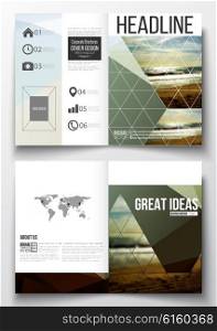 Set of business templates for brochure, magazine, flyer, booklet or annual report. Abstract colorful polygonal backdrop, blurred background, sea landscape, modern stylish triangle vector texture.