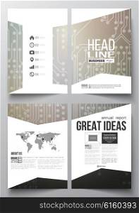 Set of business templates for brochure, magazine, flyer, booklet or annual report. Microchip background, electrical circuits, science design vector template.