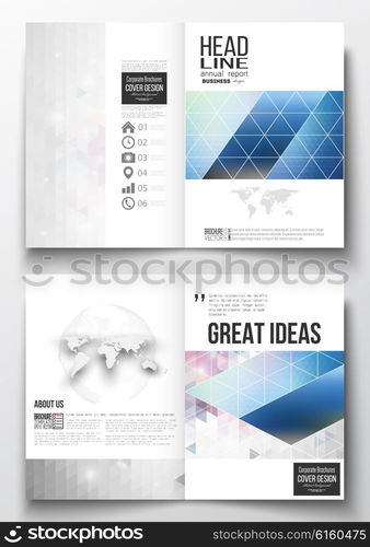 Set of business templates for brochure, magazine, flyer, booklet or annual report. Abstract colorful polygonal background with blurred image on it, modern stylish triangle vector texture.