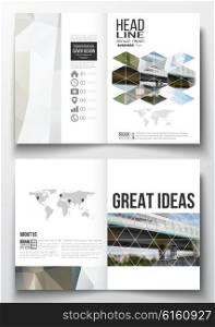 Set of business templates for brochure, magazine, flyer, booklet or annual report. Abstract colorful polygonal background, blurred image, urban scene, modern stylish triangular vector texture.
