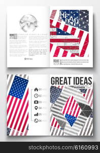 Set of business templates for brochure, magazine, flyer, booklet or annual report. Memorial Day background with abstract american flag, vector illustration.