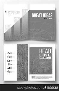 Set of business templates for brochure, magazine, flyer, booklet or annual report. Microchip background, electrical circuits, construction with connected lines, digital design pattern