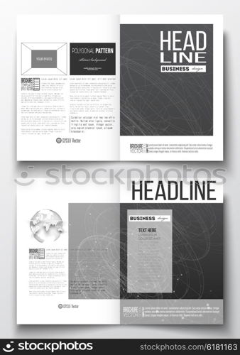 Set of business templates for brochure, magazine, flyer, booklet or annual report. Molecular construction with connected lines and dots, scientific or digital design pattern on black background.