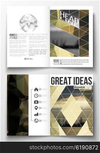 Set of business templates for brochure, magazine, flyer, booklet or annual report. Colorful polygonal background with blurred image, seaport landscape, modern stylish triangular vector texture.