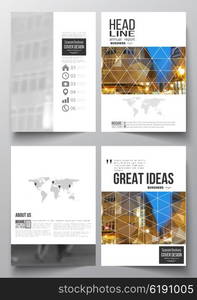 Set of business templates for brochure, magazine, flyer, booklet or annual report. Colorful polygonal background, blurred image, night city landscape, modern stylish triangular vector texture.