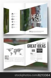 Set of business templates for brochure, magazine, flyer, booklet or annual report. Colorful background, blurred image, park landscape, modern stylish vector texture.