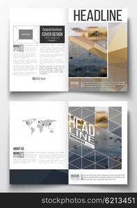 Set of business templates for brochure, magazine, flyer, booklet or annual report. Polygonal background, blurred image, urban landscape, cityscape, modern stylish triangular vector texture.