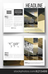 Set of business templates for brochure, magazine, flyer, booklet or annual report. Colorful polygonal background with blurred image, seaport landscape, modern stylish triangular vector texture.